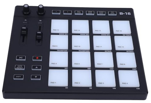 Midi Controller Pads, Professionelle Midi Pad Beat Maker -Maschine mit 16 Drum Pads, 2 Zuweisbaren Fader und Knöpfen, Ortable USB Midi Beat Pad Controller für Anfänger