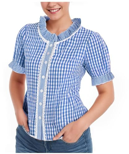 Generisch Bottes médiévales en cuir pour femme, fête de la bière, chemisier traditionnel rouge et blanc, à carreaux, costume de fête de la bière, fête populaire, fête à thème, carnaval, boutons haut