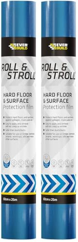 Everbuild Roll & Stroll Hard Surface Protector – Self-Adhesive – Totally Waterproof – Transparent Blue – 600mm x 25m (Pack of 2)