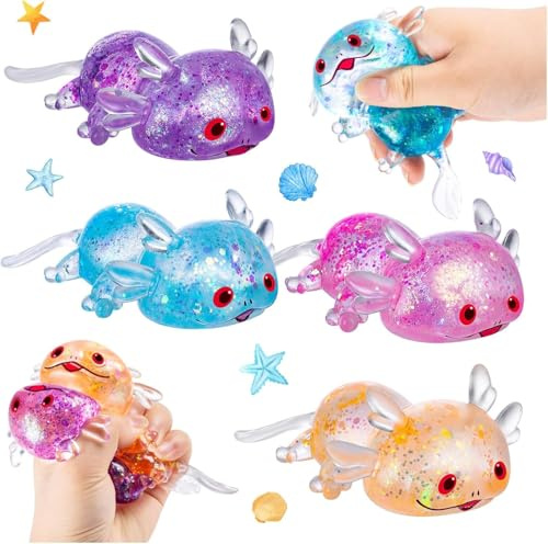 Axolotl Spielzeug, 4 Stück Axolotl Squishy Stressball, Antistressball Stressball Kinder, Regenbogen Squeeze Bälle Quetschball Geburtstags Party für Erwachsene.
