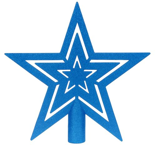 Xyxu Blue Star Christmas Tree Topper, 20cm Glitter Christmas Tree Star Topper for Blue Traditional Christmas Decorations, Shatterproof Sparkly Xmas Tree Topper Stars for Xmas Tree Decoration