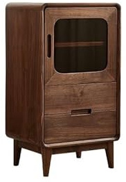 NEBE Armoire Liqueur Étagère de Rangement for Le vin et la Vaisselle en Noyer, Table Simple Bois Massif, vitrine Verre à Une Porte Bar Café(50x40x90cm)