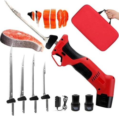 Soflightmok Kit De Couteau à Fileter éLectrique sans Fil Professionnel avec PoignéE AntidéRapante, 4 Lames Alternatives AntiadhéSives, 2 Piles, 1 Chargeur, BoîTe De Rangement Portable