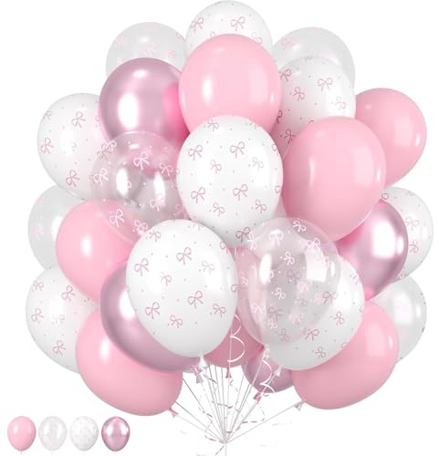Gleemix 30 Stück Luftballons Rosa Weiß, 12 Zoll Rosa Ballons mit Schleife | Rosa Schleife Latex Ballons, Luftballons Pink für Geburtstag, Babyparty, Hochzeit Deko
