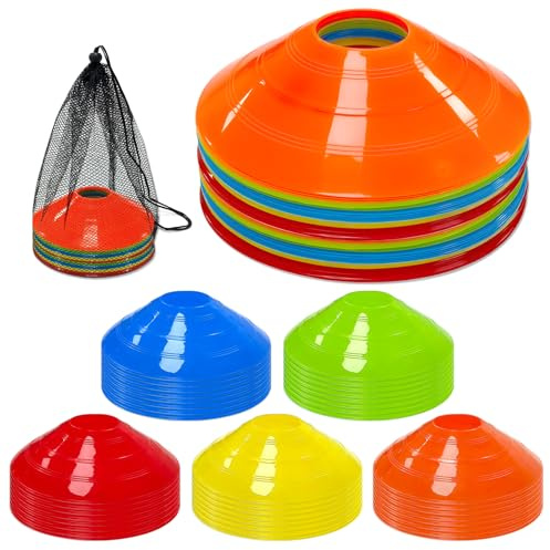 CAIXIANGYU Coni da Allenamento per Calcio con Borsa a Rete - Cinesini per Marcatura Campo e Allenamento di Calcio, Basket e Atletica (40 PCS)
