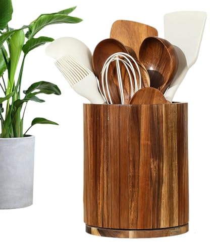 Woalopted Porte-Couverts en Bois,Organisateur Rotatif 360° pour Couteaux,Rangement Cuillères Couteaux Fourchettes En Bois | Pour Plan de Travail Cuisine