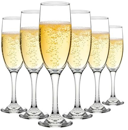 MYKAGS Set of 6 Classic Champagne Flutes, 188ml Crystal Clear Drinking Glasses for Bubbly Wine Sparkling Water