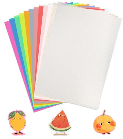Fatiya Schrumpffolienpapier, 14,5 x 19,8 cm, buntes schrumpfendes Kunstpapier für Armband, Schlüsselanhänger, DIY, kreative Ornamente, Anhänger, Schmuckherstellung, 12 Farben, 12 Stück