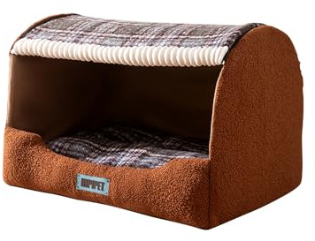 Galatée Katzenhaus, Süßes Hundebett, Faltbares Weiches Katzenhöhlenbett Mit Abnehmbarem Kissen, Haustiernest Mit Rutschfester Unterseite, Bequemes Hundezelt(L, Dunkelbraun)