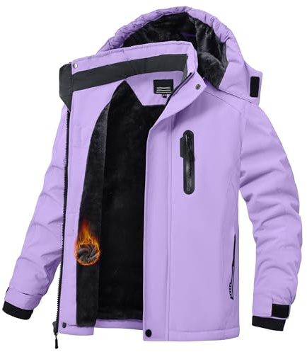 HotPoem Boys Winter Coat Jackets Snow Suit for Kids Cold Weather Fleece Warm Waterproof Insulated Softshell Ski Snowboard Jackets for Girls Windproof with Zip Pockets Hoode Purple 4-5