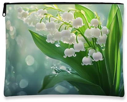 Élégante trousse de maquillage florale avec motif lys pour femme, petite trousse de toilette portable en toile avec fermeture éclair, trousse de toilette printanière, blanc, 7x9 Inch, Lys