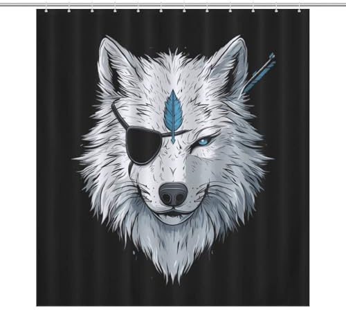Wolf with an Eye Patch Funny Shower Curtain with Grommets and Hooks Decor for Bathroom Hotel