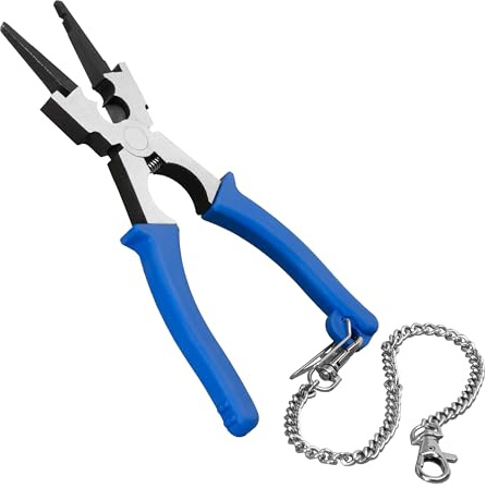 Strong Hand Tools Viper - Multi-Function MIG Pliers, Welding Pliers, Anti-Rust and Durable High-Carbon Steel, 8 Long Nose Plier with V-notch, Electrical & Mechanical w/Retention Chain, PW36