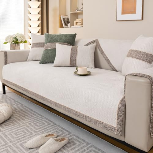 Generisch Sofabezug 1/2/3/4 Sitzer, Rutschfester Sofa üBerwurf Decke FüR Leder/Holz/Stoff Sofa Balkon Fensterbank Deck,Beige,90x90cm