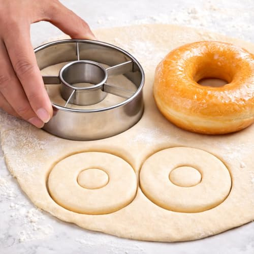 Stampo e Tagliapasta per Donut e Ciambelle in Acciaio Inossidabile 9,8 cm – Tagliabiscotti Professionale con Foro Centrale – Ideale per Donut, Biscotti, Pasta e Dolci Fatti in Casa (ACCIAIO)