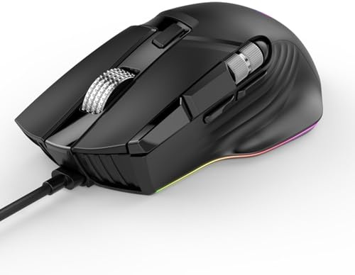 LICAEVEY Mouse da Gioco RGB, Mouse Ergonomico Cablato con 11 Pulsanti Programmabili e Doppia Rotella di Scorrimento, DPI Regolabile 1200-12400 per Giochi FPS per PC