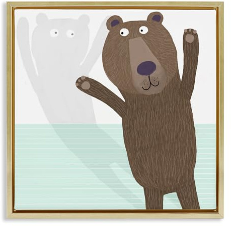 Stupell Industries 'Whimsical Bear Shadow', Floating Frame Canvas Art, Gold, 18 x 18