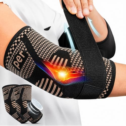 Zirax 2 Pieces Elbow Support with Adjustable Strap - Breathable Arm Brace for Men & Women - Compression Sleeve for Tennis Elbow, Golfer’s Elbow & Weightlifting, L