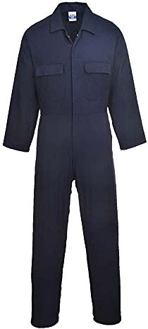 Portwest S998 Men's Euro Cotton Work Coveralls Protective Overalls Breathable Durable Workwear Concealed Stud Multiple Pockets Elastic Waist Boiler Suit for Mechanics Warehouse Garages DIY, Navy, M