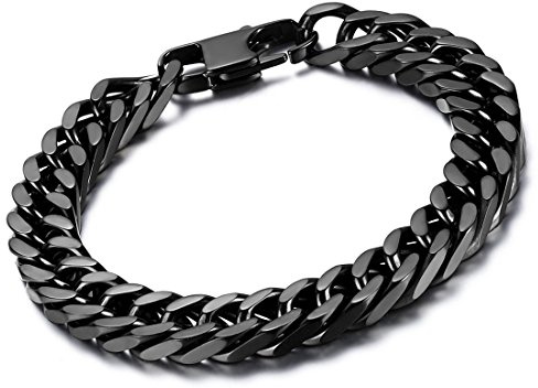 OIDEA Pulsera Hombre 10 mm de Ancho, Negro Acero Inoxidable de Cadena Arm Maduro Tanque Tanque Joyas Pulsera muñeca