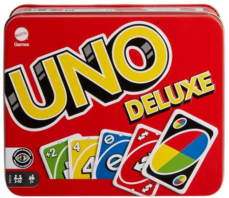 Mattel Games K0888 - UNO Deluxe, in exklusiver Verpackung mit Punkteblock, Sammlerdose, Gesellschaftsspiel, Geschenk ab 7 Jahren