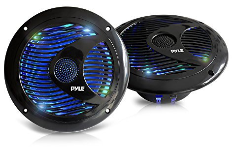 Pyle Altoparlanti Marini 16,5 Centimetri, Casse Audio Impermeabili IP44 con Luci LED Integrate, Speaker 150 Watt di Potenza, Cono in Polipropilene, 1 Coppia, Nero