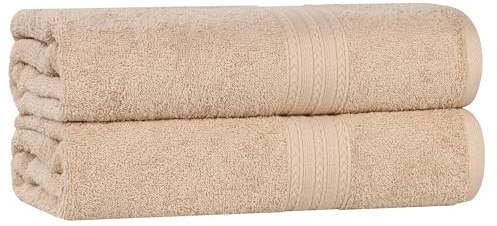Superior Eco-Friendly Cotton 2-Piece Bath Sheet Set, Oversized Towels for Adults and Kids, Body Towels for Shower, Bath, Quick Dry, Resort, Bathroom Basics, Home, Apartment Essentials, Camel