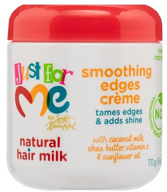Just For Me Natural Hair Milk Smoothing Edges Creme, Tames Edges & Adds Shine, With Coconut Milk, Shea Butter, Vitamin E & Sunflower Oil, 6 Ounce