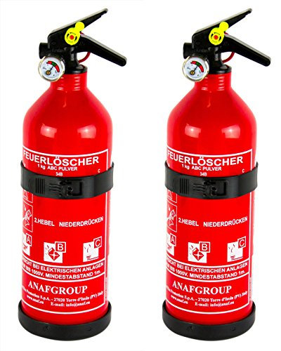 2x ANAF FIRE EXTINGUISHER ABC Powder Fire Extinguisher with Pressure Gauge/Holder 1 kg