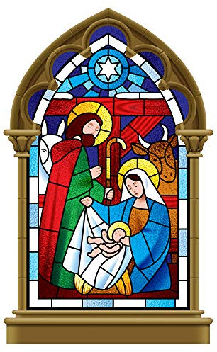 Stickers4 Beautiful Christmas Nativity Window Stickers - Double Sided Stained Glass Cling Nativity Scene Christmas Decoration Window Stickers for Glass - Small
