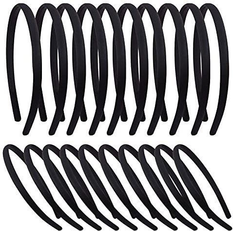 Candygirl 20 Stück Satin Stirnbänder 1cm Haarbänder Schwarz Satins Haarreif Mädchen Satin Stirnbänder DIY Satins Haarreifen für Kinder Mädchen DIY Haarbänder(Schwarz)