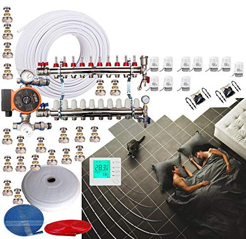 135-145Sqm UnderFloor Heating Kit 10 Port Manifold Blending Set 16mm Pipe WRAS Approved