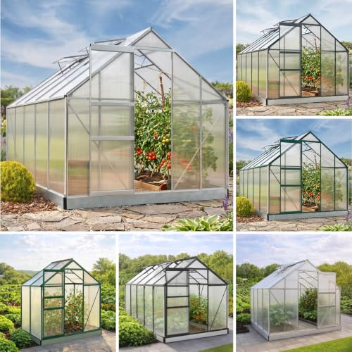 BRAST Gewächshaus Aluminium mit Fundament | TÜV geprüft | 42 Modelle | 130x190x195cm - 490x250x235cm, 6mm Hohlkammerplatten, rostfrei wetterfest temperaturbeständig | 310x250x205cm Silber