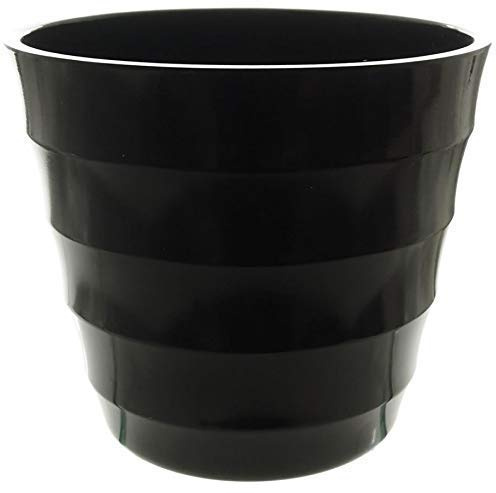 Lotus Grande 29cm Diámetro Jet Negro Acanalado Maceta Resistente Plástico Tiesto