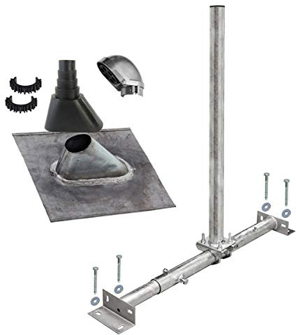Premium X Basic X100-48F Dachsparrenhalter Satellitenschüssel Montage Set Sparrenhalter feuerverzinkt Blei-Dachziegel Tülle schwarz SAT-Mastkappe