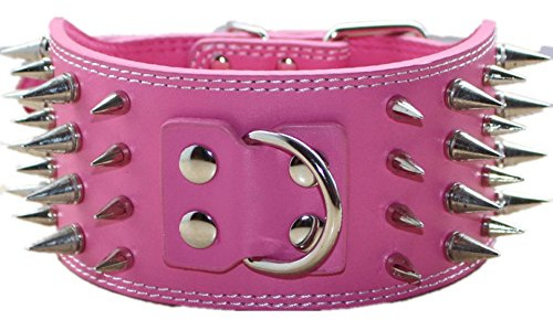 haoyueer 7,6 cm breites Hundehalsband aus Leder mit spitzen Nieten, für Training, Sport, Walking, Größe M, L, XL, für Pitbull, Labrador, Boxer (M, Hot Pink)