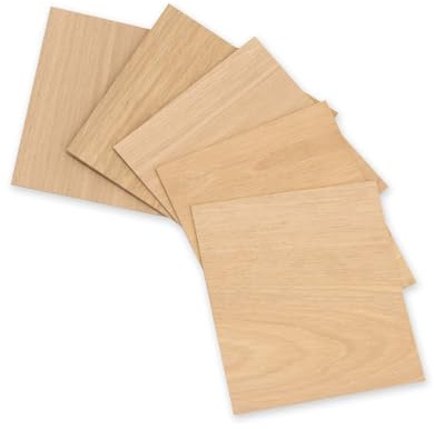 wodewa Holz Furnier Set 4mm Starkfurnier Eiche 15x14cm 5er Set Sägefurnier Bastelholz Platten Echtholz Holzfurnier zum Basteln Holzplatte Bastelset Modellbau DIY
