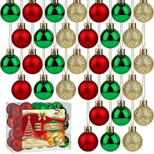 Ruisita 36 Mini Shatterproof Christmas Tree Baubles for Holiday Wedding Party Decoration