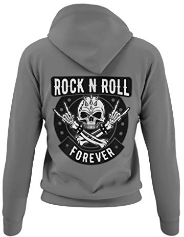 knut Fashion & Streetwear Rocker Damen Pullover Rock n Roll Forever - Biker Kapuzenpullover Hoodie Frauen Mädchen für Rock Fans Heavy Metal Sweatshirt Regular Fit Baumwolle Schwarz Rose XS-3XL