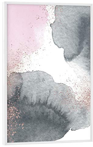 artboxONE Poster mit weißem Rahmen 75x50 cm Abstrakt Sparkling Watercolour Clouds - Black Pink - Bild Roségold