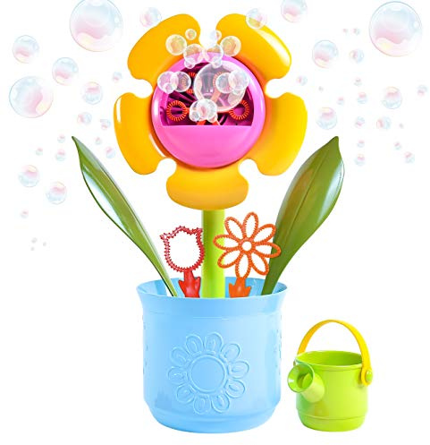 Maxx Bubbles 14 Flower Pot Includes 4oz Bubble Solution, 4 Wands and Watering Can, Botanical Collection, Outdoor Bubble Machine Maker, Great Gift and Decoration for Birthday, Bridal and Shower