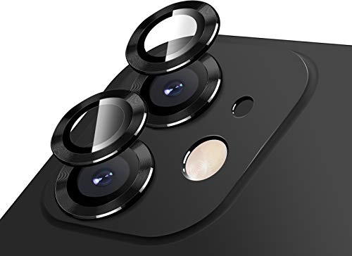 LucBuy Camera Lens Protector for iPhone 12/12 Mini, Premium HD Tempered Glass Aluminum Alloy Individual Ring Circle Lens Screen Cover Film,Easy Installation Len Protector Sticker (Black)