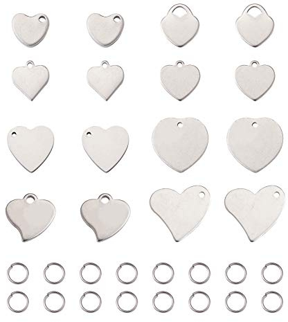 Beadthoven 160 Stück 304 Edelstahl Herz Blanko Stempel Anhänger Ätzung Gravur Tags Anhänger mit 80 Stück offenen Biegeringe für Schmuck Handwerk Herstellung Haustier Hund Namensschilder