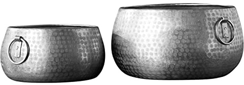 Schalen 2er Set ORIENT - 14x29cm - silber - Metall-Aluminium-Legierung | Unikat, montiert geliefert, pflegeleichte Oberfläche, Eyecatcher, hochwertige Metalloptik, handgefertigt