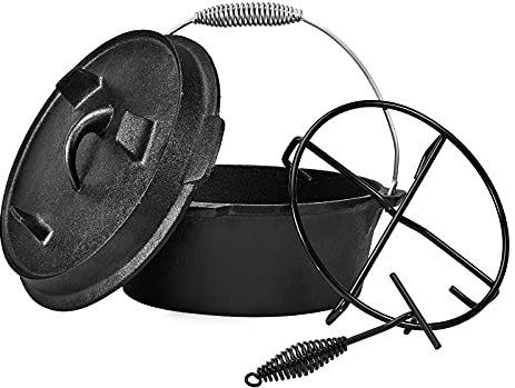 scosao Dutch Oven Cast Iron Camping Cookware Cast Iron Pot Combo Cooker for Cooking with Lid Skillet Dual Function and Handle, Lid Lifter and Tripod, Braiser Pan for Bbq, Basting, Bread Baking