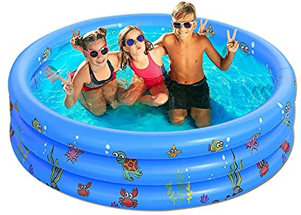Paddling Pools for Kids, 51in Inflatable Baby Swimming Pool, 3 Ring Paddling Pool with Inflatable Safety Bubble Floor, Small Paddling Swimming Pools for Toddlers Gardens Backyard, Blue/130cm