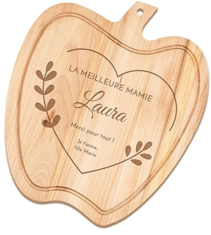Maverton Planche à découper personnalisée en forme de pomme | 32 X 28cm Planche en bois avec gravure pour elle, Accessoires pour femme, Pour chef et amatrice de cuisine, Cœur