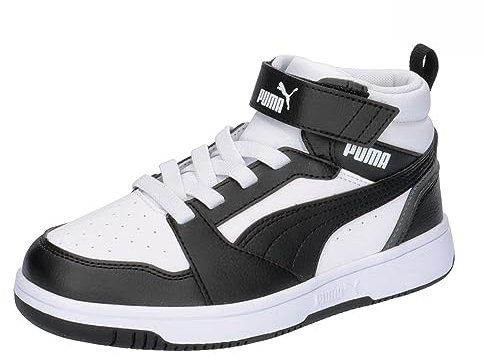 PUMA Puma Rebound V6 Mid Ac+ Ps, Scarpe da ginnastica Unisex - Bambini e ragazzi, Puma White Puma Black Shadow Gray, 31 EU