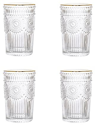 NLDGR Lot de 4 verres en relief vintage pour eau 350 ml