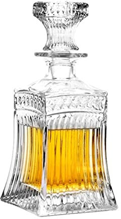 Wine Rack Whiskey Decanter Glass Decanter with Airtight Geometric Stopper - Whiskey Decanter for Wine, Bourbon, Brandy, Liquor, Juice, Water, Mouthwash. Italian Lead-Free Glass